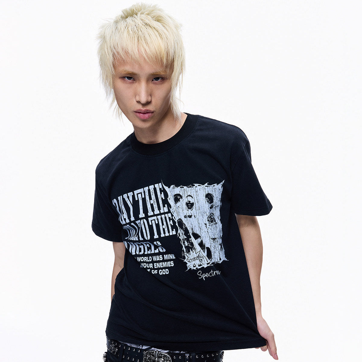 Washed Print Cropped Fitted Short Sleeve T-Shirt WN27363