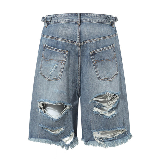 Washed Damage Denim Half Jeans WN26149