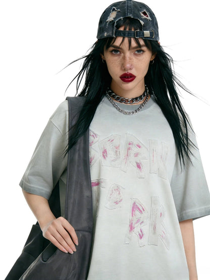 Washed Letter Graphic Short Sleeve T-Shirt WN28039