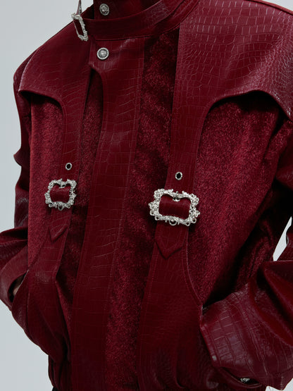 Crocodile Texture Standing-Collar PU Leather Jacket WN21752