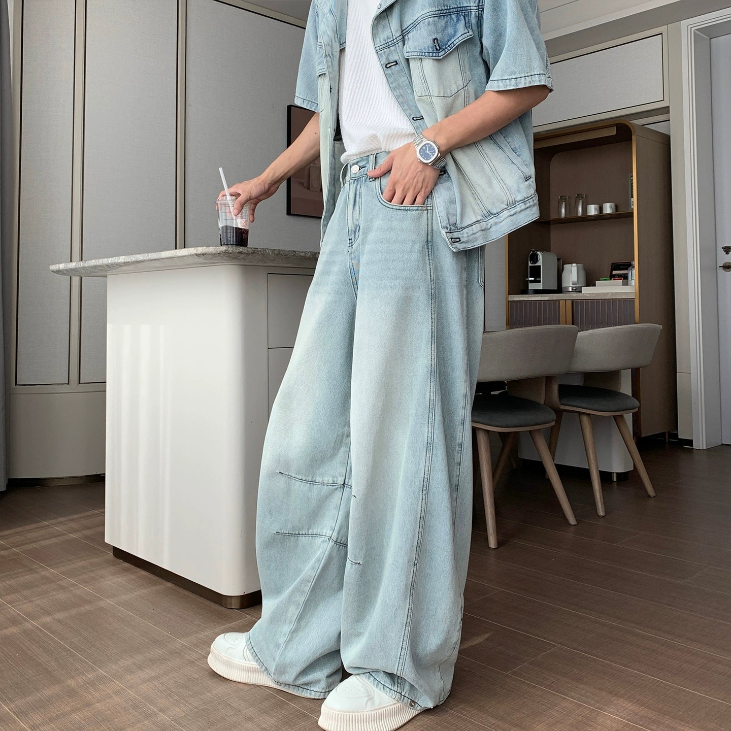 Denim Shirt Jacket & Wide Leg Denim Jeans Setup WN20451