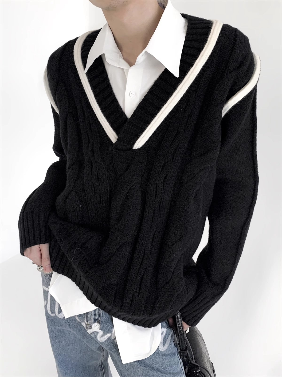 Oversize V-neck Knit Sweater WN9122