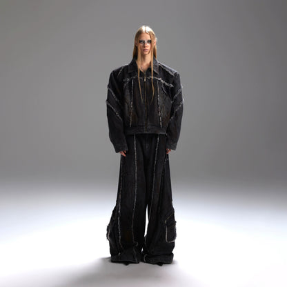 Deconstruction Shoulder-Pad Denim Jacket & Large Pocket Denim Jeans Setup WN21847