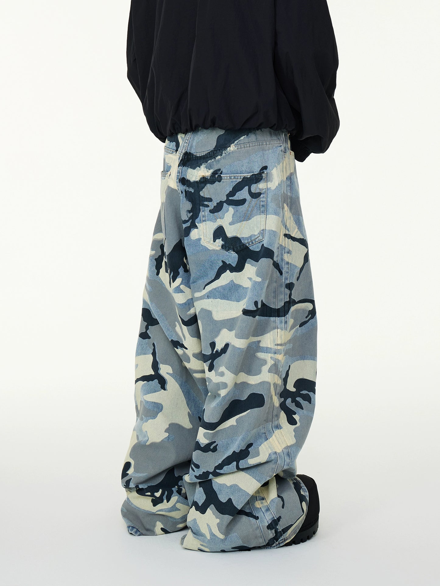 Camouflage Full Print Washed Wide Leg Baggy Dragging Denim Jeans WN16982