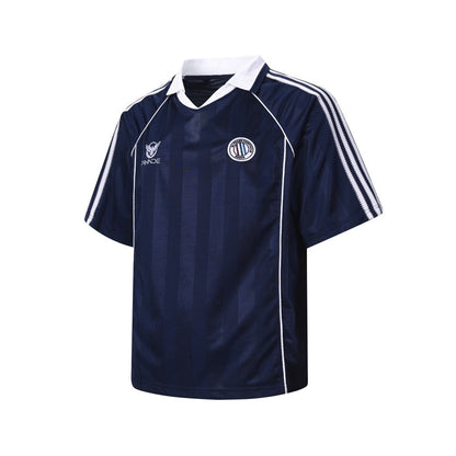 Vertical Stripe Jacquard Badge Embroidery Short Sleeve Shirt WN28041