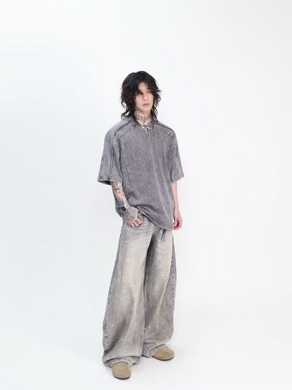 Cut Patchwork Zipper Oversize Short Sleeve T-Shirt WN24444