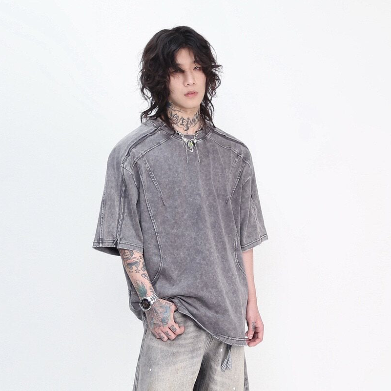 Cut Patchwork Zipper Oversize Short Sleeve T-Shirt WN24444