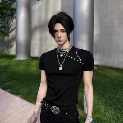 Metal Ring Slim Short Sleeve T-Shirt WN25036