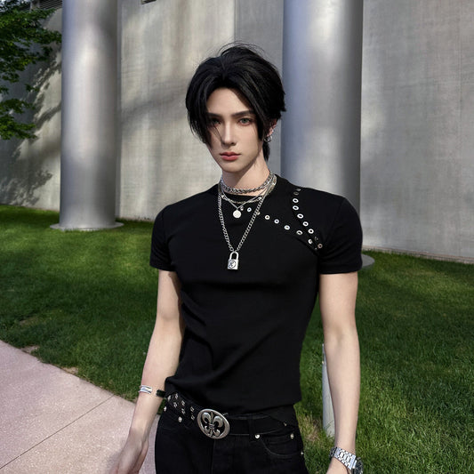 Metal Ring Slim Short Sleeve T-Shirt WN25036