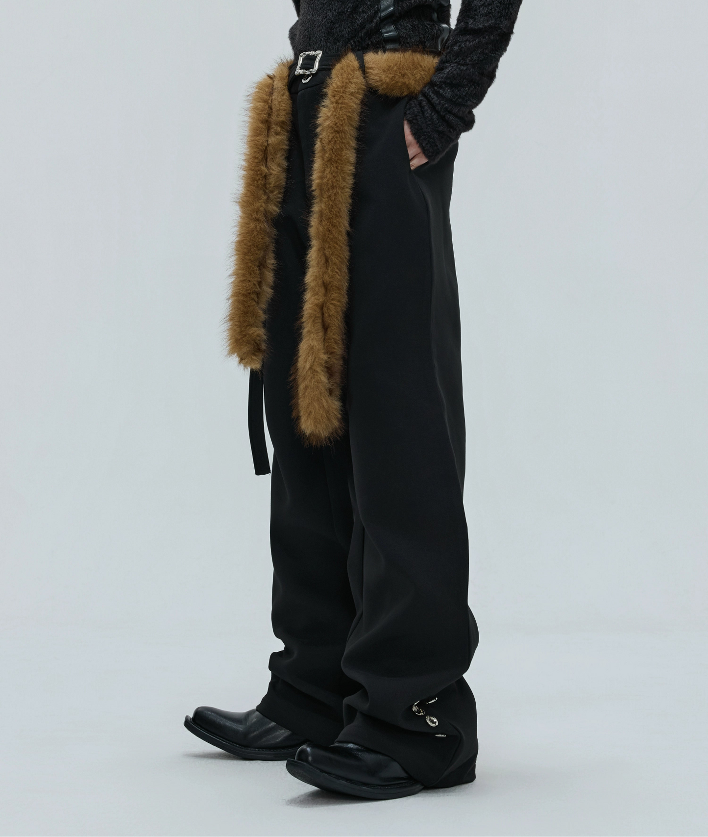 Design Flare Trousers with Fake Fur Ribbon WN21743