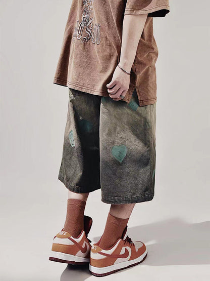 Heart Design Wide Leg Half Denim Jeans WN23997