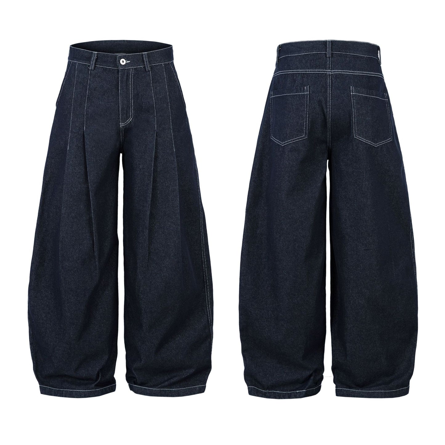 Raw Pleats Wide Leg Denim Jeans WN25990