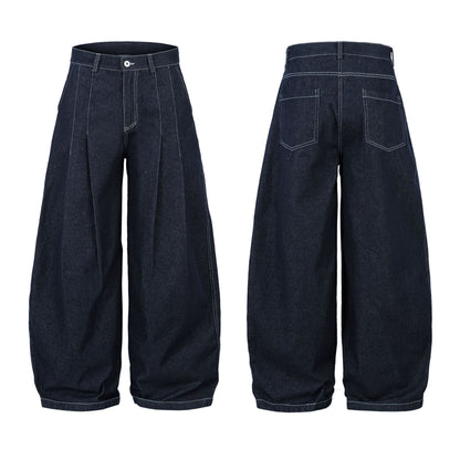 Raw Pleats Wide Leg Denim Jeans WN25990