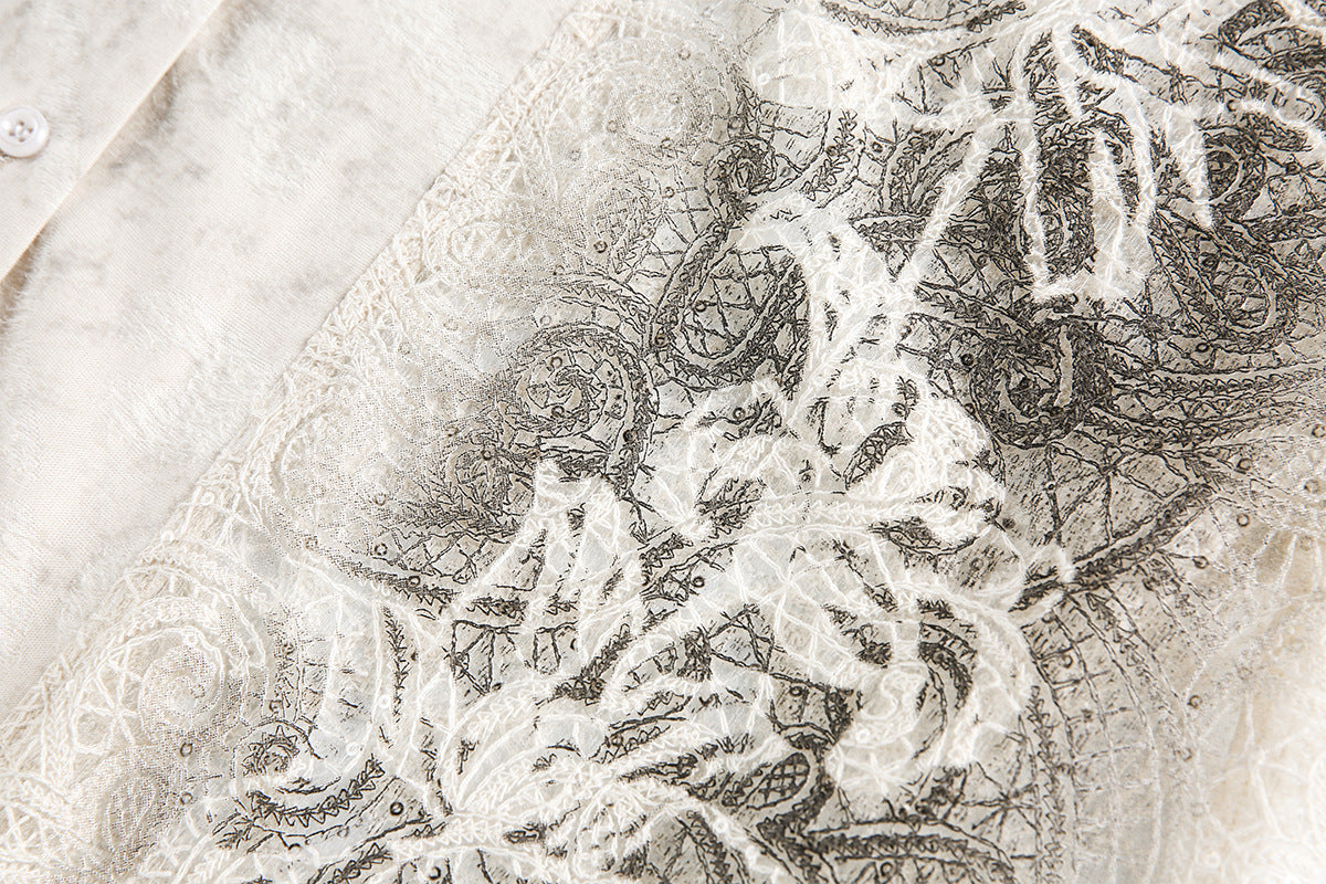 Graffiti Lace Cutout Short Sleeve Shirt WN16181