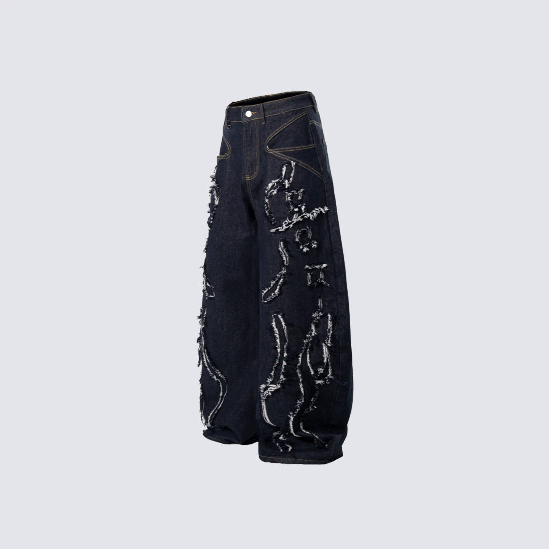 Damage Frayed Wide Leg Denim Jeans WN28017
