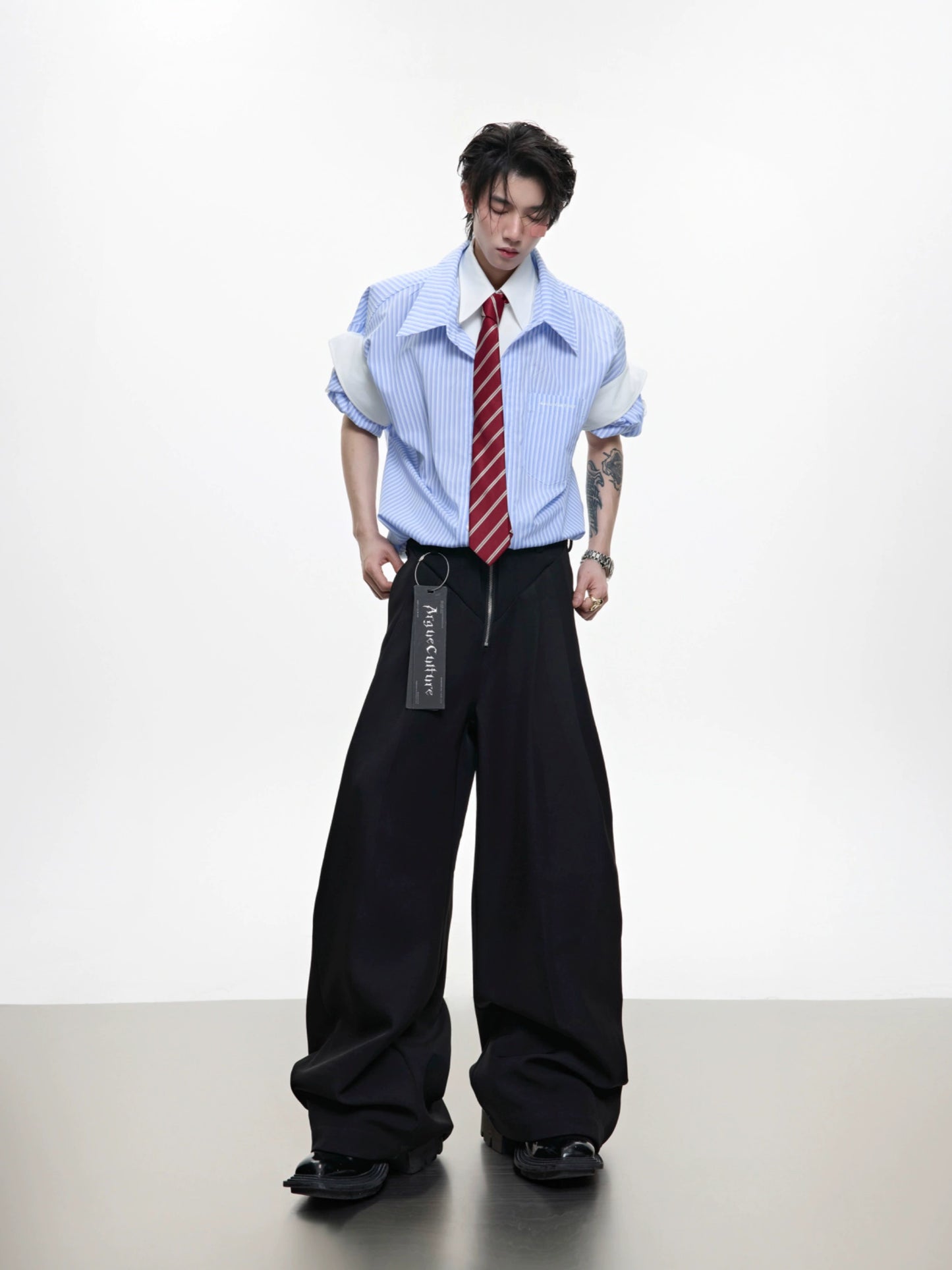 Stripe Fake Layered Short Sleeve Shirt WN18368