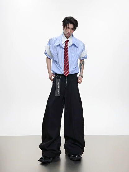 Stripe Fake Layered Short Sleeve Shirt WN18368