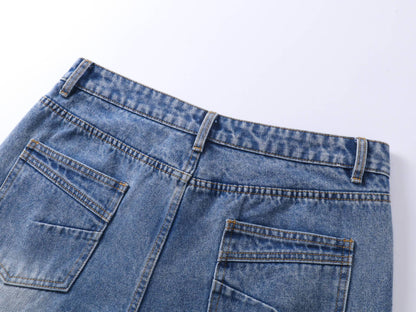Washed Whisker Wide Leg Denim Jeans WN25481