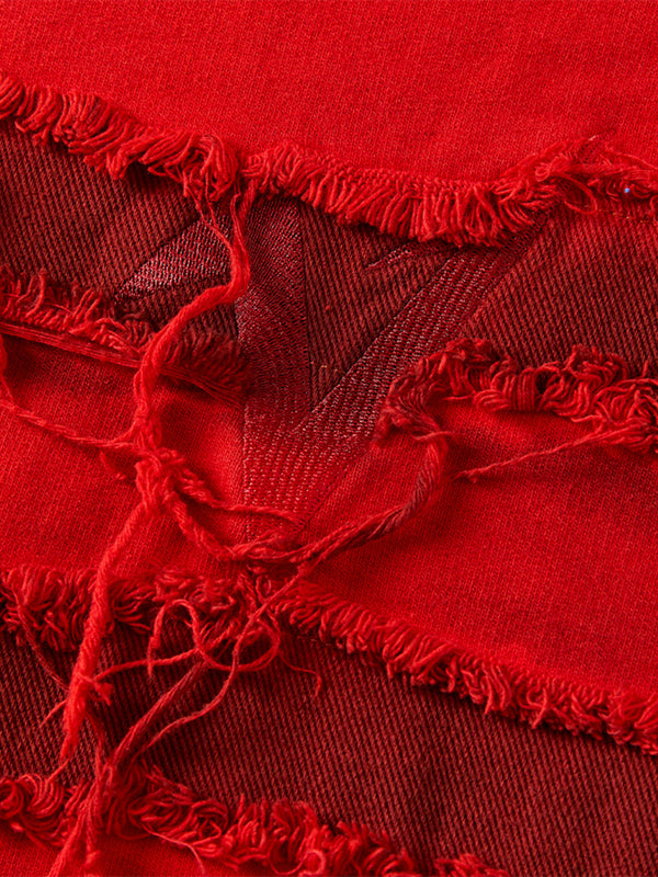 Mix Fringe Denim Hoodie WN20996