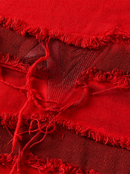 Mix Fringe Denim Hoodie WN20996