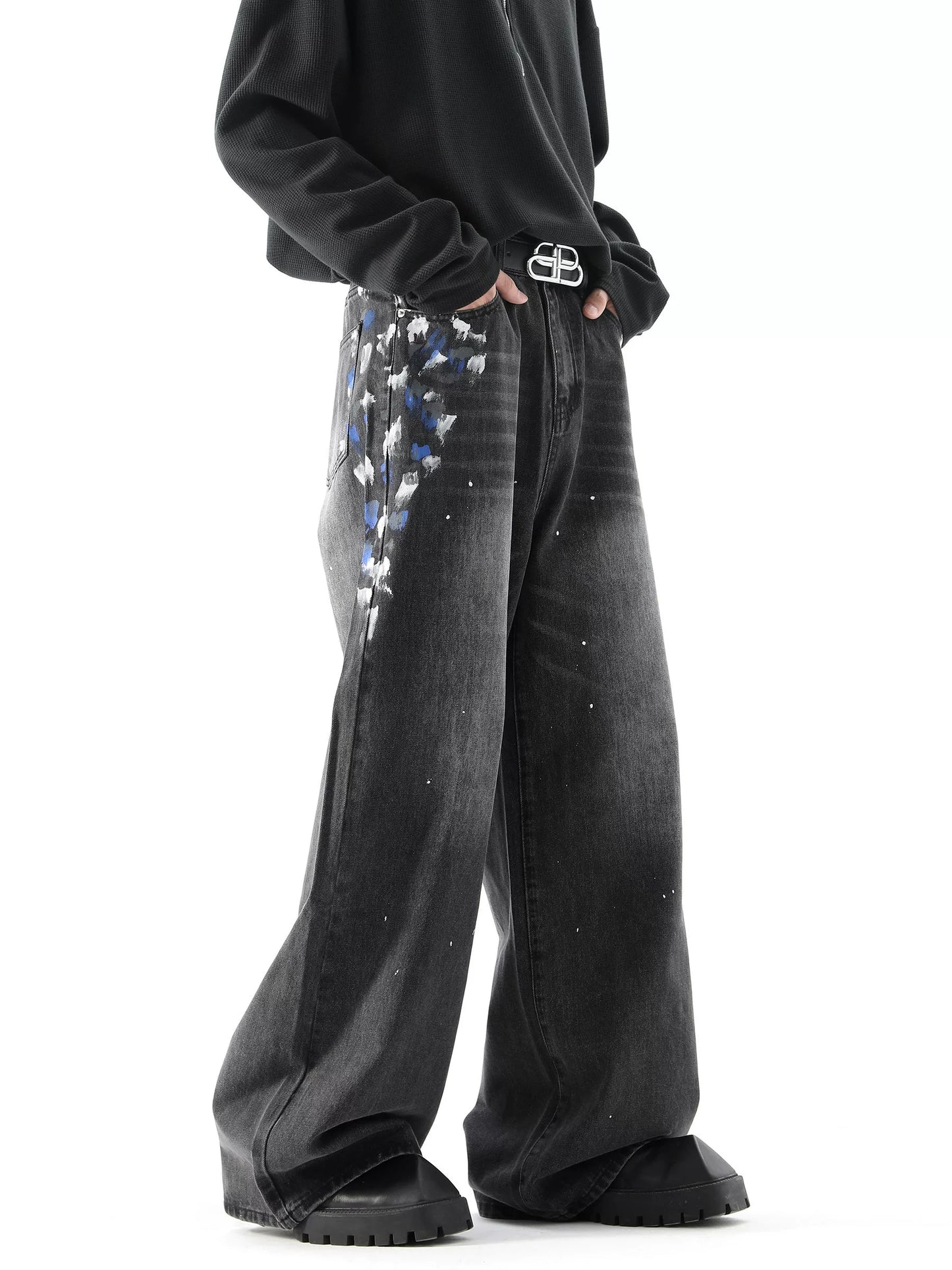 Graffiti Design Wide-Leg Straight Denim Jeans WN10475