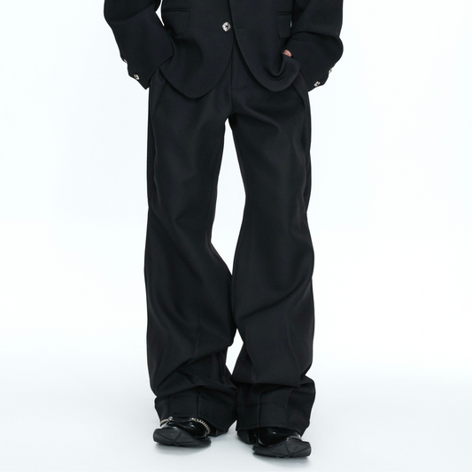 Fake Layered Stand and V-Neck Shoulder Pad Tailored Jacket & Wide Leg Trousers Setup WN26972