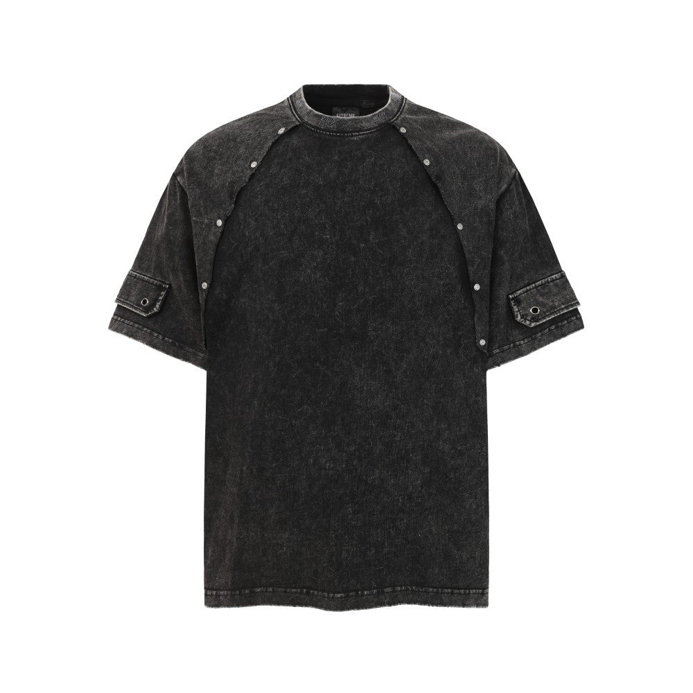 Metal Stud Patchwork Asymmetric Deconstructed Short Sleeve T-Shirt WN27906