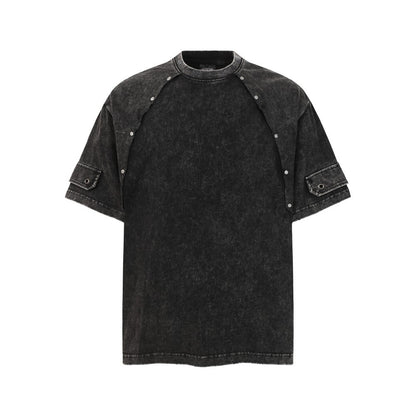 Metal Stud Patchwork Asymmetric Deconstructed Short Sleeve T-Shirt WN27906