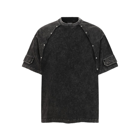 Metal Stud Patchwork Asymmetric Deconstructed Short Sleeve T-Shirt WN27906