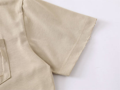 Damage Raw Hem Pocket Oversize Short Sleeve T-Shirt WN26864