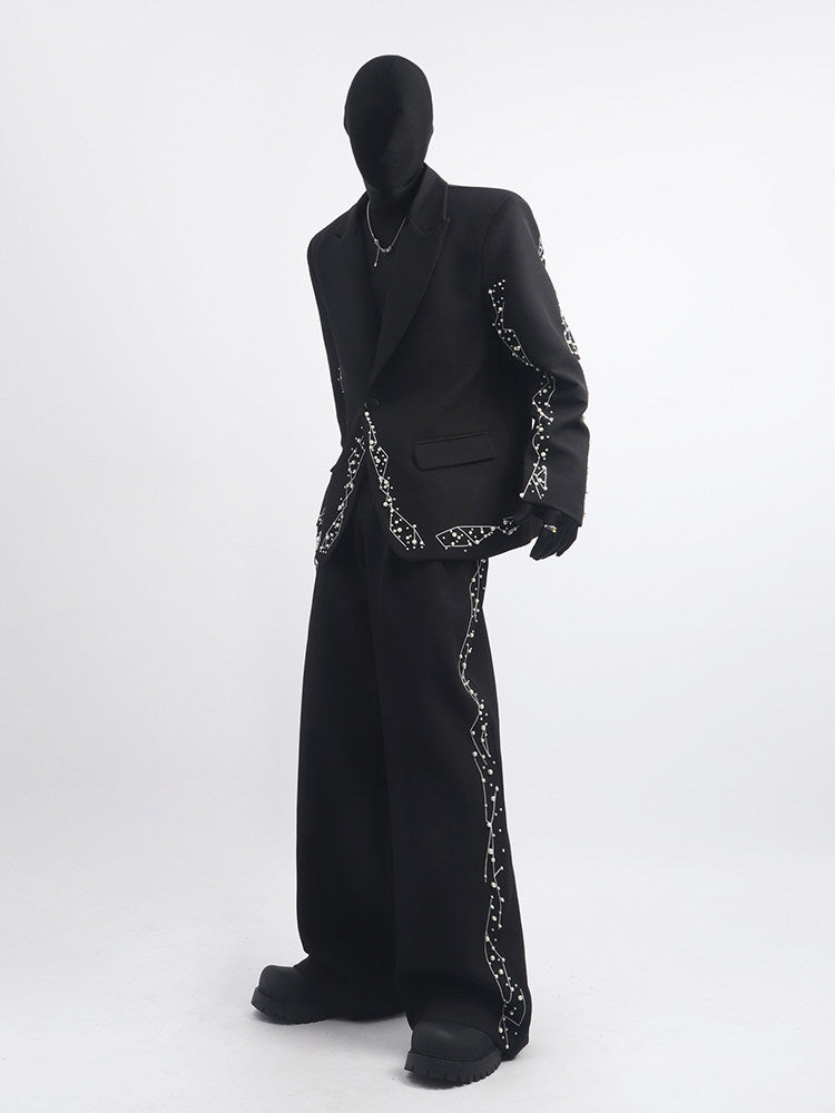 Studs Line Tailored Jacket & Studs Line Wide Leg Trousers Setup WN23675