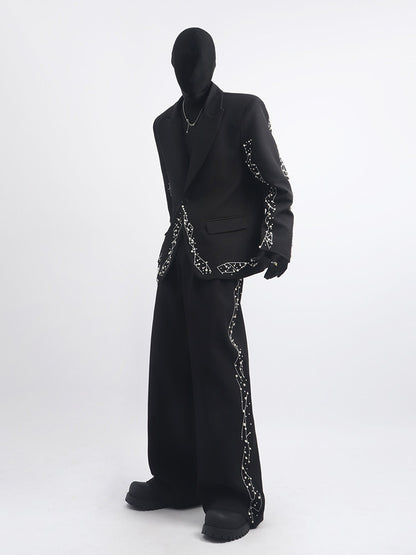 Studs Line Tailored Jacket & Studs Line Wide Leg Trousers Setup WN23675