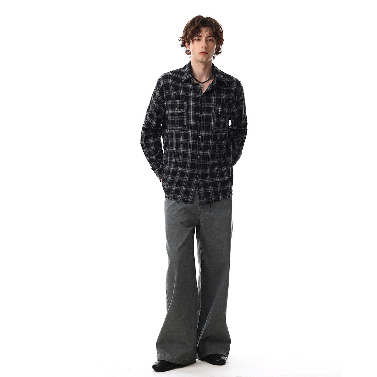 Plaid Damage Wash Long Sleeve Shirt WN25716