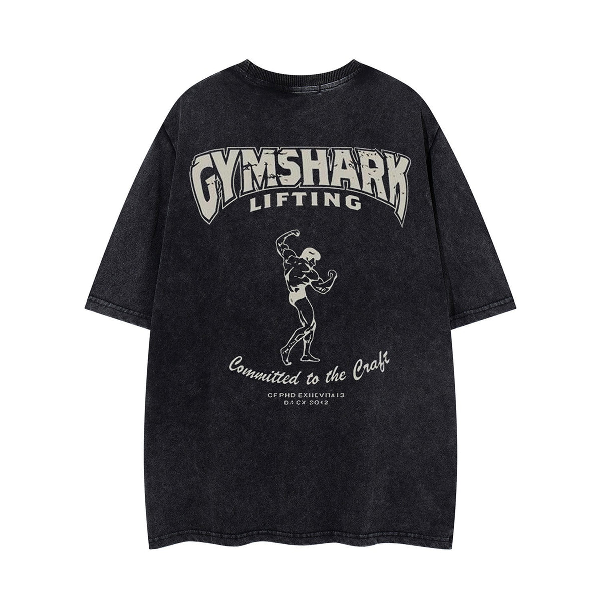 Washed Barbell Print Short Sleeve T-Shirt WN26961