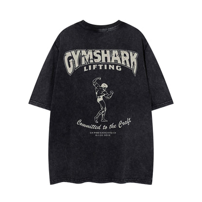 Washed Barbell Print Short Sleeve T-Shirt WN26961
