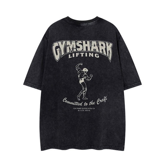 Washed Barbell Print Short Sleeve T-Shirt WN26961