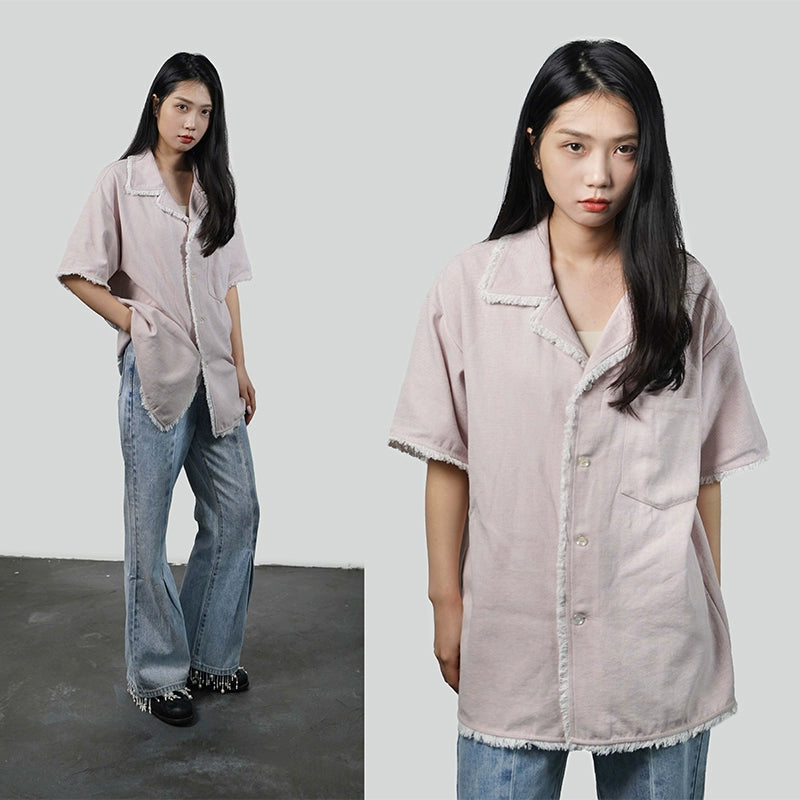 Graphic Print Fringe Design Short Sleeve Shirt WN19012