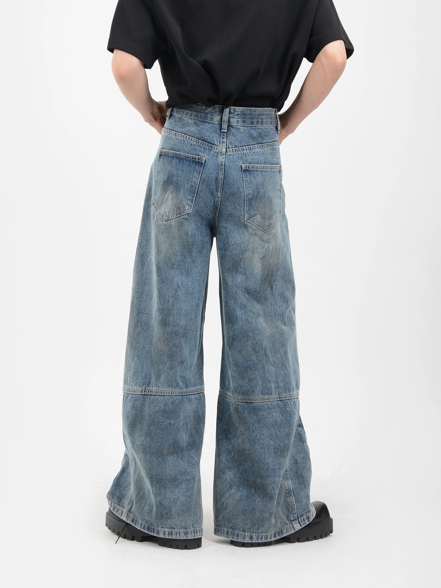 Wash Damage Wide-Leg Denim Jeans WN6123