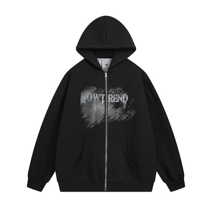 Letter Print Fleece Lining Oversize Zipper Hoodie WN11124