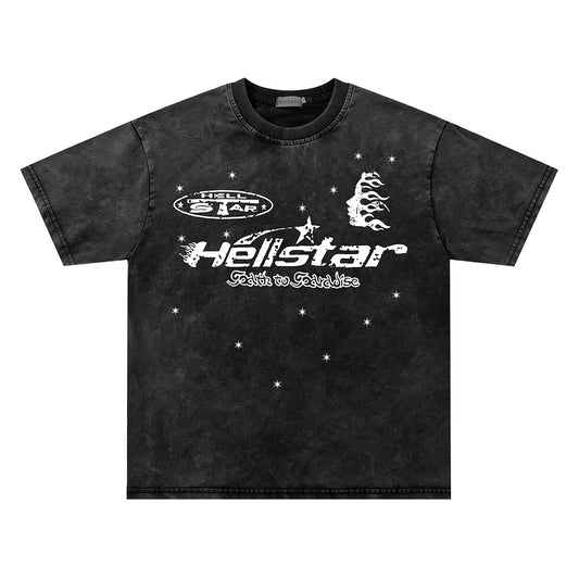 Washed Star Flame Face Print Short Sleeve T-Shirt WN26935
