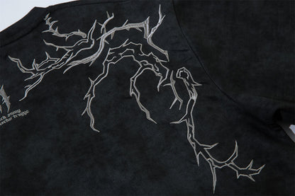 Embroidery Suede Design Oversize Short Sleeve T-Shirt WN15080