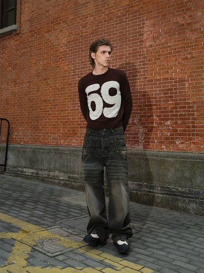 Number Pattern Knit Sweater WN21307