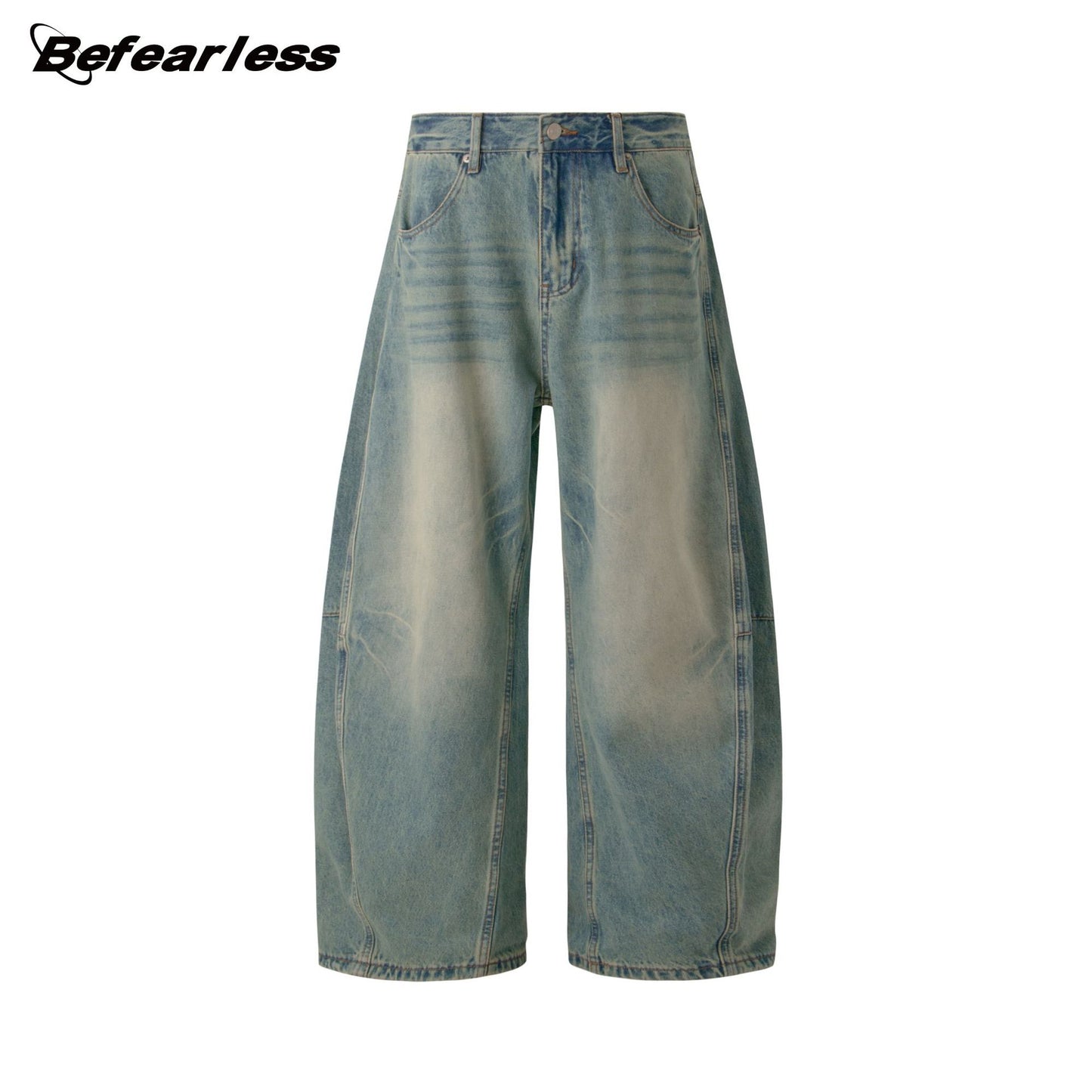 Washed Curved-Leg Wide Leg Denim Jeans WN26337
