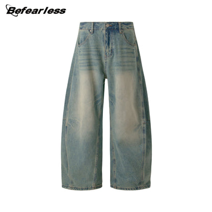 Washed Curved-Leg Wide Leg Denim Jeans WN26337