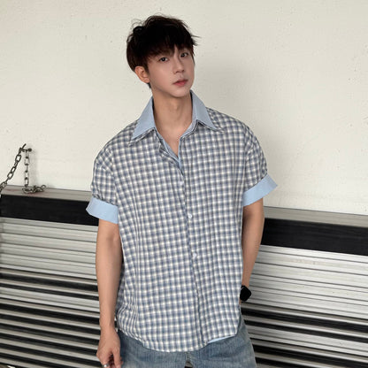 Plaid Contrast Cuff Short Sleeve Shirt WN25314