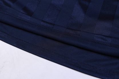 Vertical Stripe Jacquard Badge Embroidery Short Sleeve Shirt WN28041