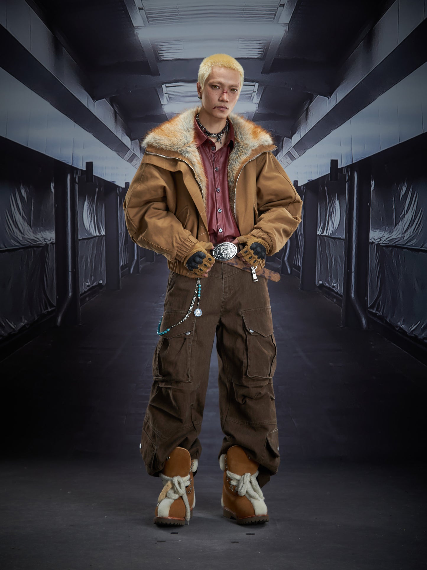 Fake Fur Collar High-Neck Zipper Cropped Puffer Jacket WN22849