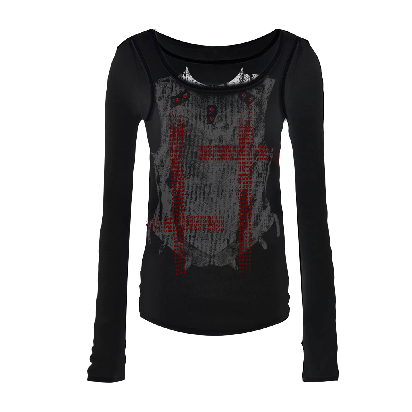 Graphic Design Fake Layered Long Sleeve T-shirt WN20908