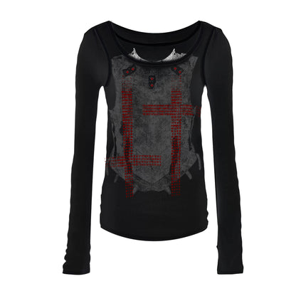Graphic Design Fake Layered Long Sleeve T-shirt WN20908