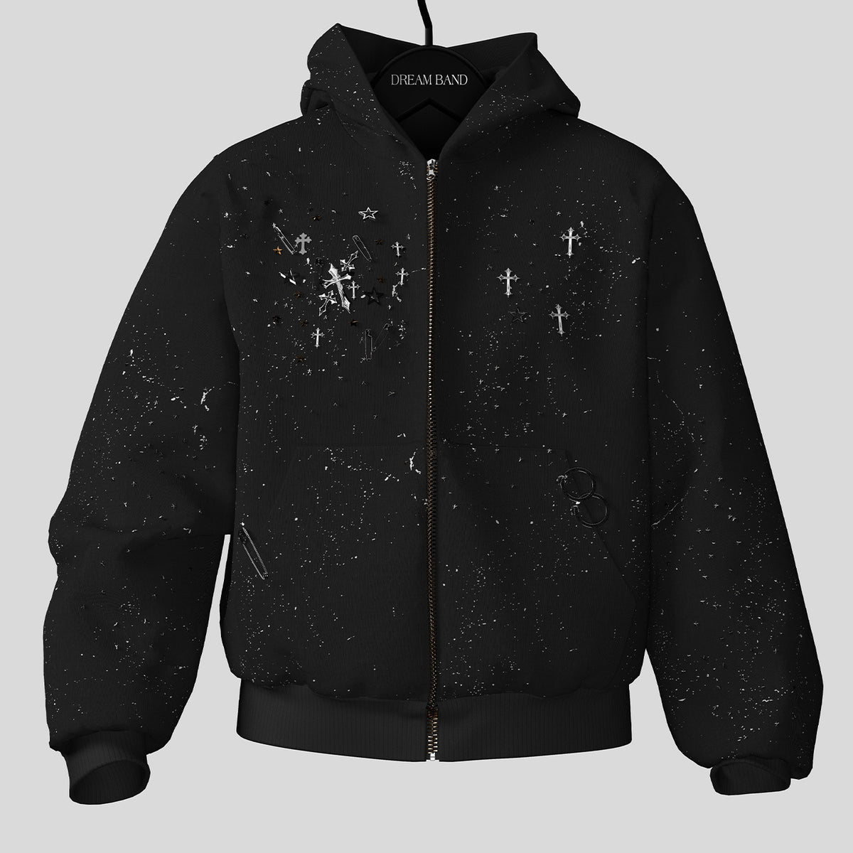 Oversize Cross Print Zipper Hoodie WN27126
